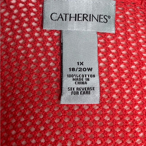 Catherines Cardigan Women’s 1X 18-20W Coral Open Front Short Sleeve Knit - Picture 6 of 8
